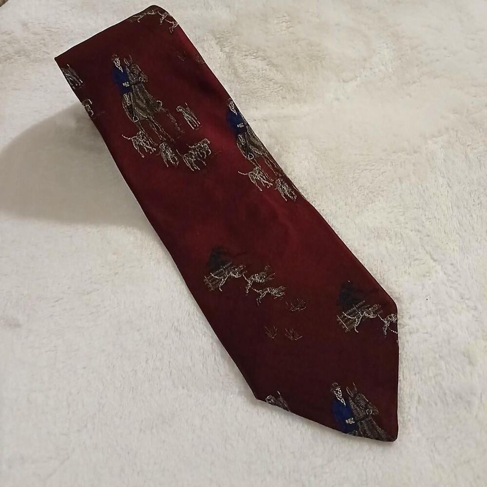 Rare VTG Polo Ralph Lauren Handmade Silk Neck Tie Equestrian Horse Hunting Dog